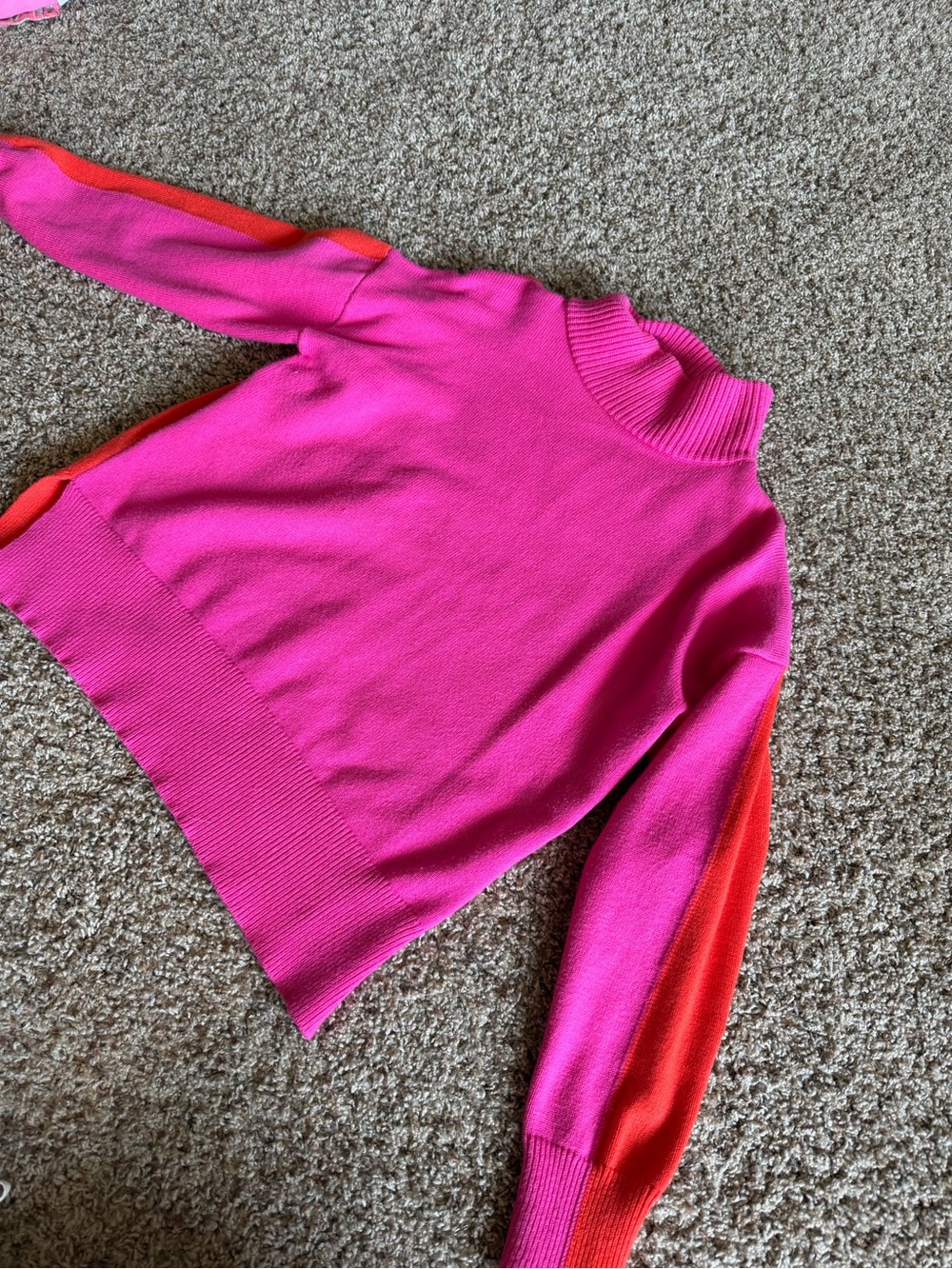 Women's Pink and Orange Colorblock Turtleneck Sweater